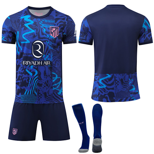 Atletico Madrid 2 bortatröja mörkblå La Liga fotbollsuniform Nr. 7 Griezmann 19 Alvarez No. 19 with socks #28