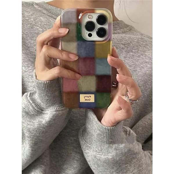 Retro Colorful Plaid Protective Case Compatible With IPhone 16 Pro Max Pink iPhone 16 Pro Pink iPhone 16 Pro