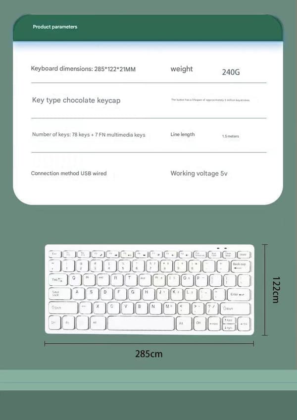 USB Kablet Mini Tastatur Med Stille Firkantede Taster Til Stationær Og Bærbar Computer, Sort