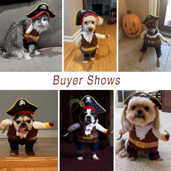 IC Haustierkostüm Piraten der Karibik Stil Katzenkostüme Halloween Hundekleidung mit Hut Cosplay Outfits Süßes Requisiten (Medium)