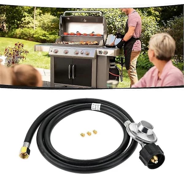 Naturgas til Propan Konverteringssæt til Grill, Messingfittings, Lækagesikker 5 FT Regulatorslange, Sort