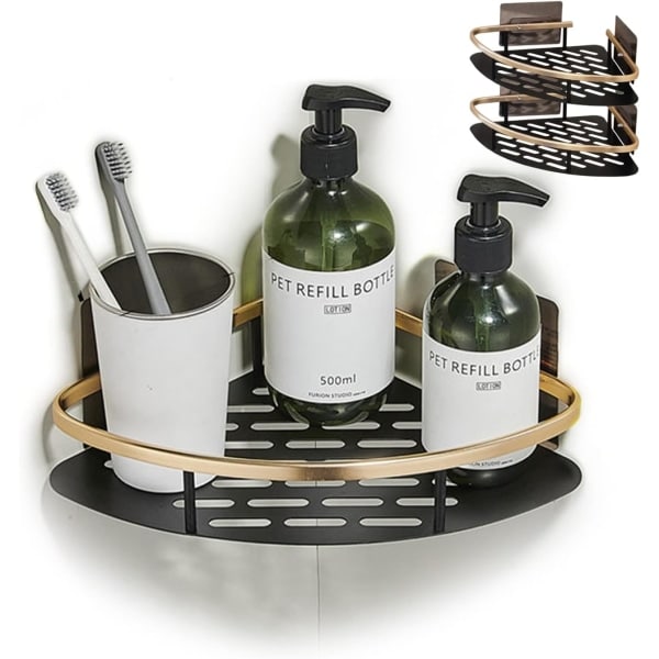 IC Duschkorg 2-pack självhäftande väggmonterad ingen borrning Handfat Organizer Aluminiumlegering Rostfri Hylla Badrum Kök (Triangel)