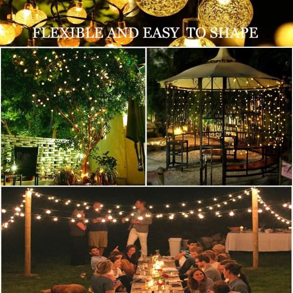 IC Solar String Lights Udendørs, 50LED Globe Fairy Vandafvisende Lys
