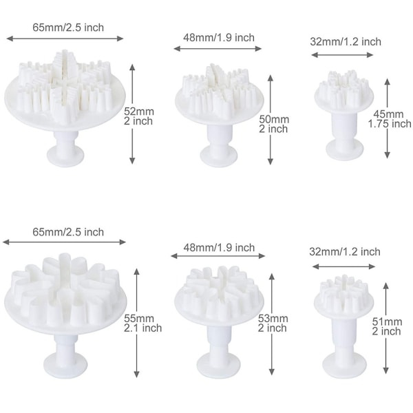 IC 6 stk Fondant Cookie Cutter Snesklinger Cookie Cutter Ejektor Stempel Kage Dekorationssæt