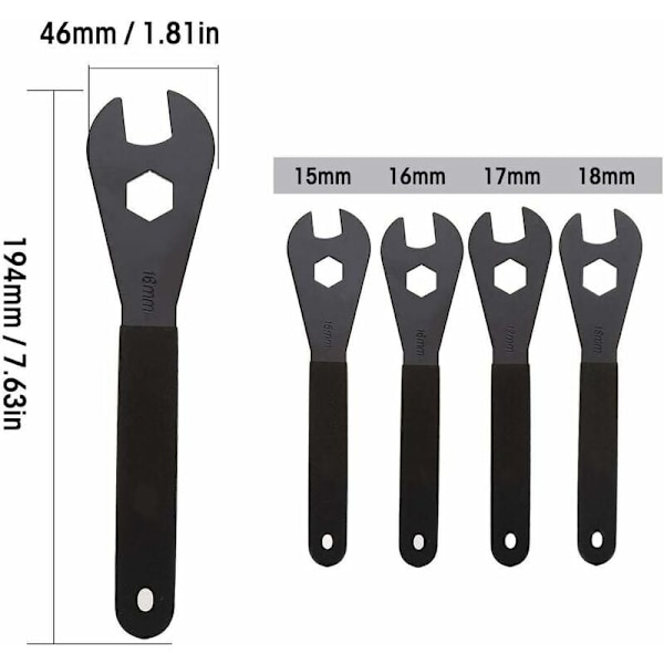 Cykelskruenøgle - Holdbar multifunktionel konusnøgle i kulstofstål til cykelreparation (15 mm, 16 mm, 17 mm, 18 mm)