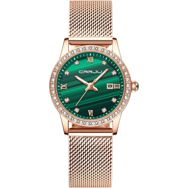 Damklocka IC Vattentät Kristall Minimalistisk Roséguld Mesh Rostfritt Stål Armbandsur Smalt Analog Kvarts Lyx Strass med Datum