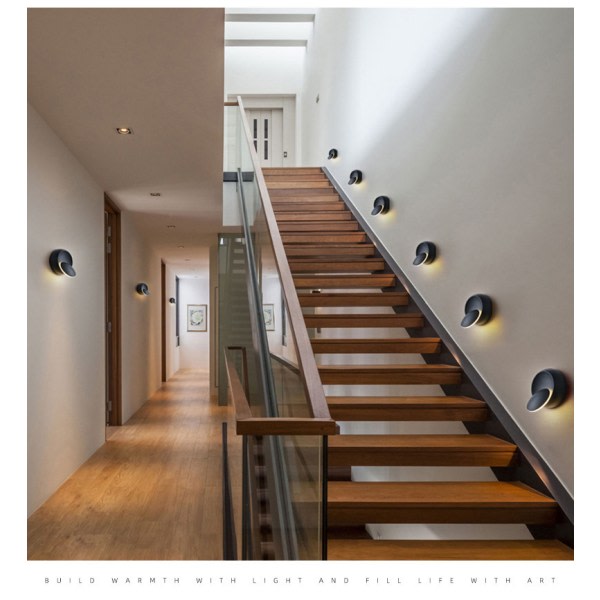 IC 1 stk Sort Varmt Lys 3000K Enkel Kreativ Moderne Sengelampe Soveværelse Stue Trappe Gang LED Rund Halvmåne Væghængt Lampe