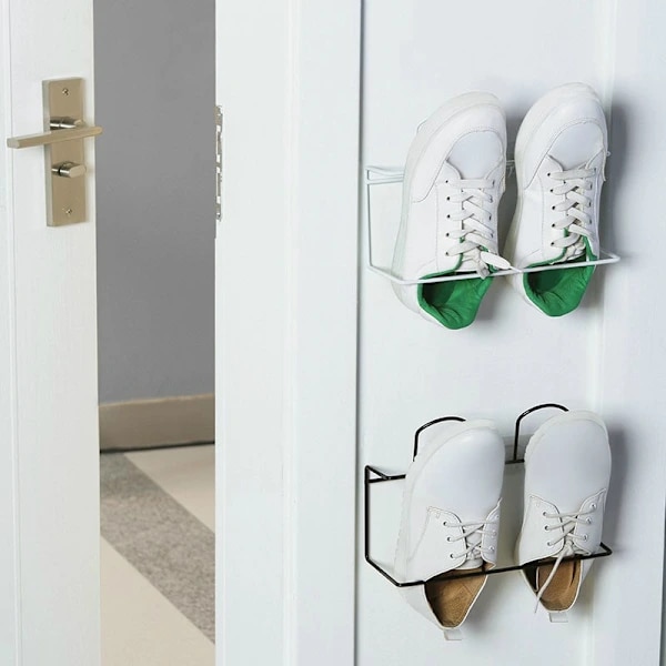 Drill-Free Double-Layer Iron Shoe Rack, White White Vit