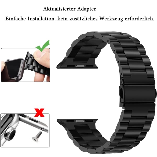 IC Kompatibel med Apple Watch band 42/44/45 mm, band i rostfritt stål, Apple Watch Series 7/6/5/4/3/2, 38 mm 40 mm 41 mm svart