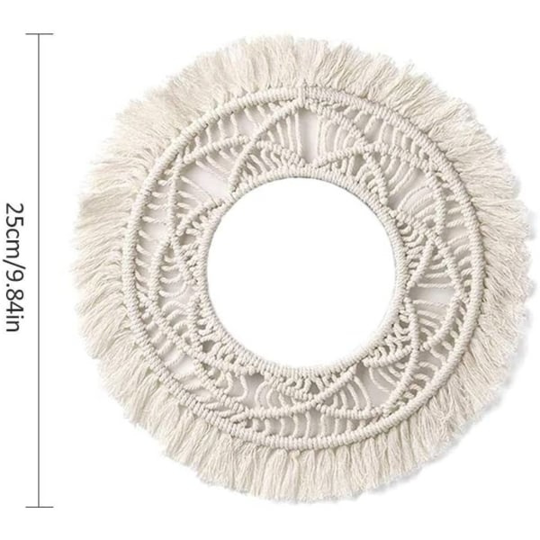 IC Retro vægspejldekoration, Bohemian Macrame spejlramdekoration, cirkulær spejl