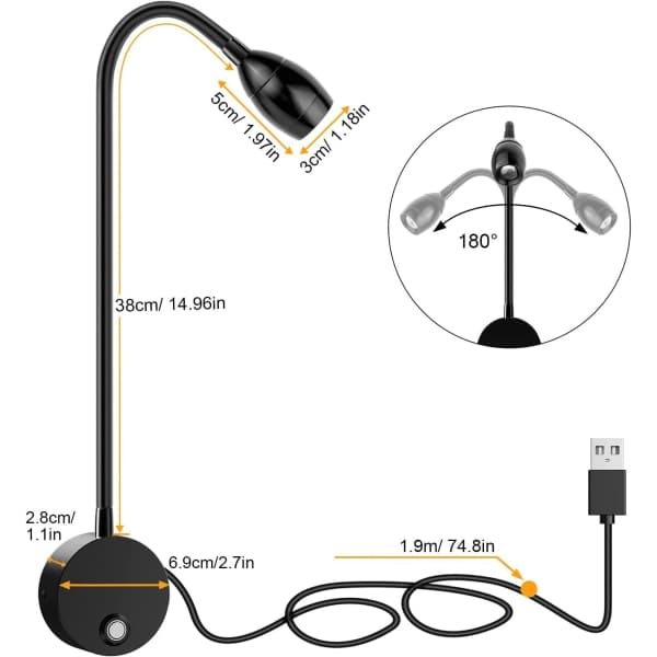 IC NOE Læselampe vægmonteret, LED senglampe touch