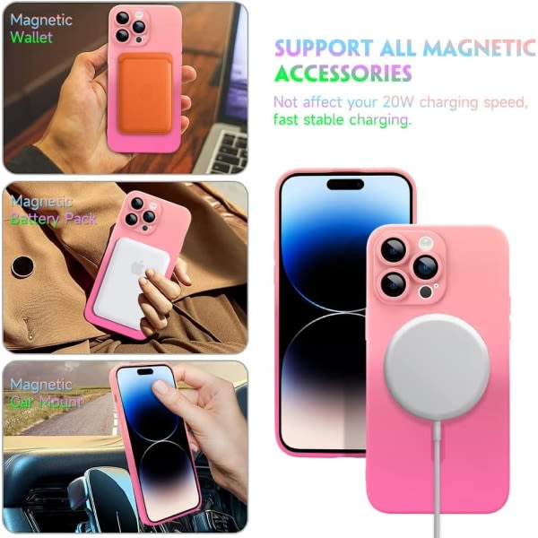 IC for iPhone 14 Pro Max magnetisk deksel med kamerabeskyttelse, [kompatibel med Magsafe] Lyxigt deksel matt (rosa og rød)