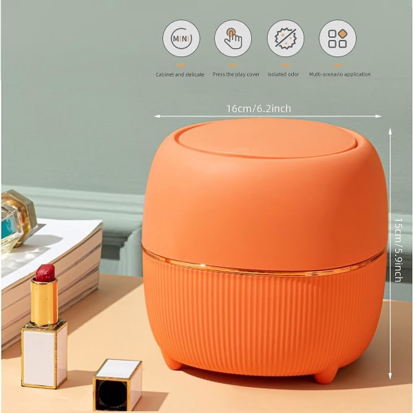 Mini rund skrivbordsbehållare med lock, plast, för hem, kök, badrum, kontor (oranssi)