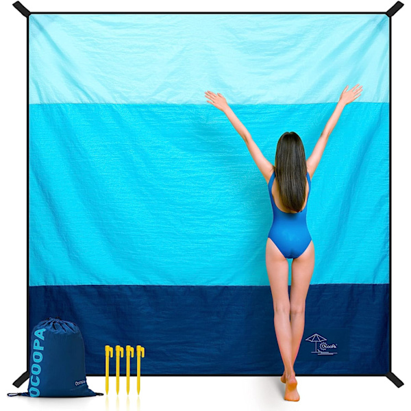 Strandfilt 210 x 200 cm Stor, vattentät, sandtät, picknickfilt, för resor, camping, semester, etc.