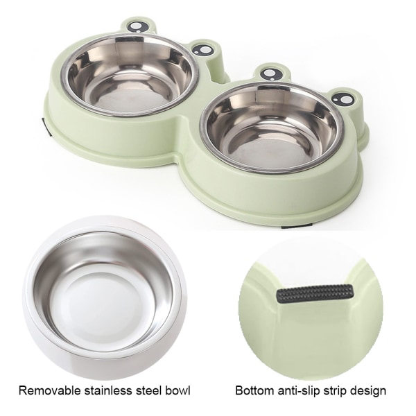 IG Frog Design Dubbel Hundskål Rostfritt stål Hundvalpvatten Grön