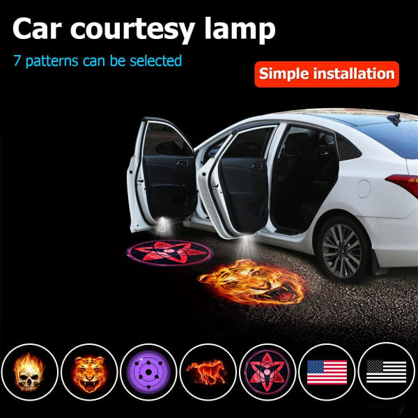 IC 2 kpl. Automaattiset Ovivalo Logoprojektori, Langaton LED-Auto-Ovi Tarra Tervetuloa Tilavalo, Magneettinen Sensori Ghost (Punainen Amerikan Lippu)