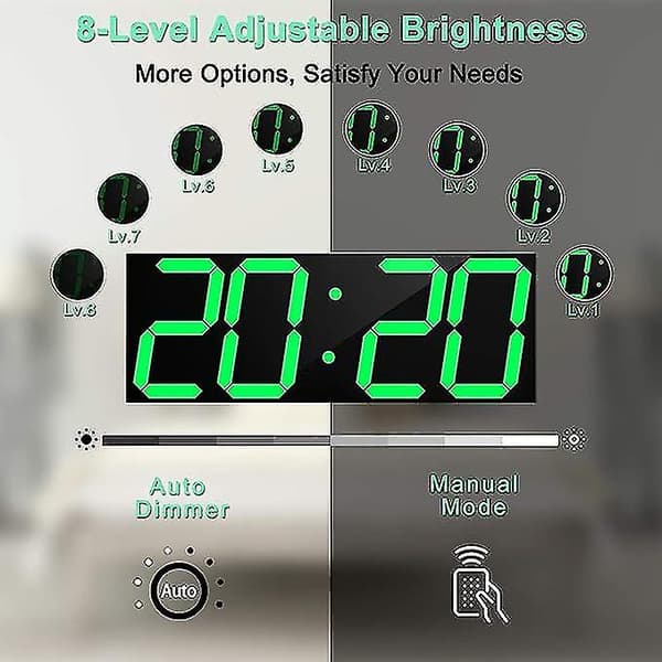 Digital LED väggklocka, stor väggklocka med siffror, fjärrkontroll upp/ner