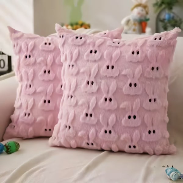 Nordisk Påskehare Putetrekk Plysj Jacquard Stue Sofa Pute Seng Pute Putetrekk Light gray rabbit Pillowcase + pillow core