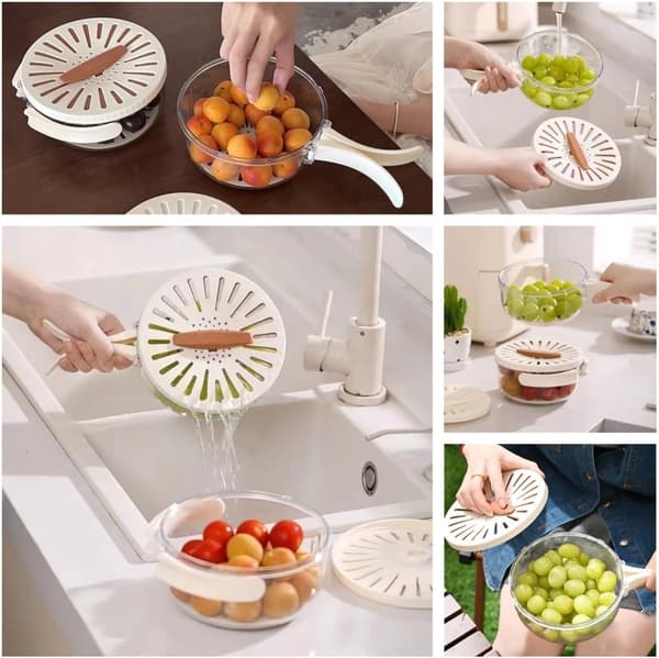 15 - 3cm - Fruit Strainer - Washing Bowl - Lid - that - twists - Foldable - Handle - Multifunctional - draining basket - Suitable