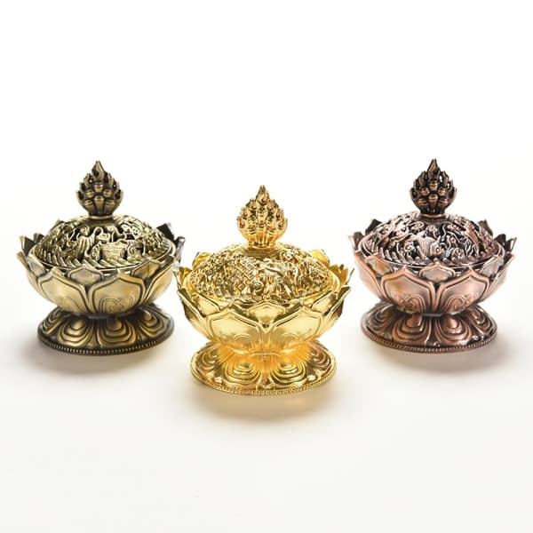IC Tibet Samla bronze gunstig Lotus Shape Statue Box røgelse Golden