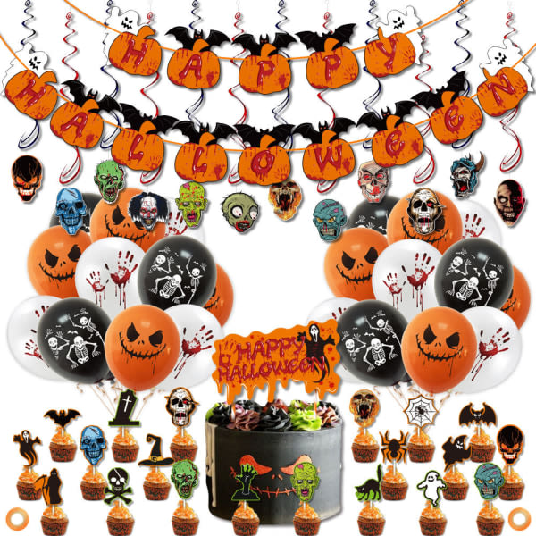 IC Halloween-ballonger, Halloween-sett med läskigt tyg og spindelnät, Halloween-festdekorasjoner