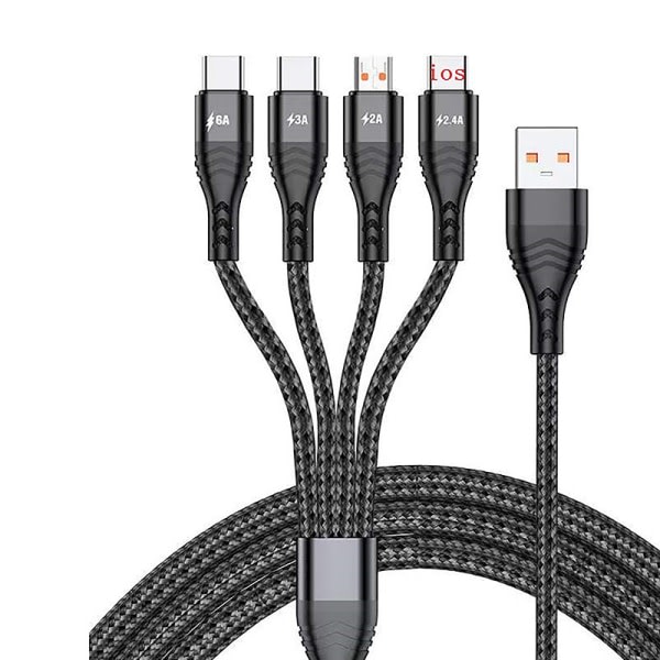 IC 4 i 1 USB-datakabel Smart laddning Snabbladdningskabel 6A 66W