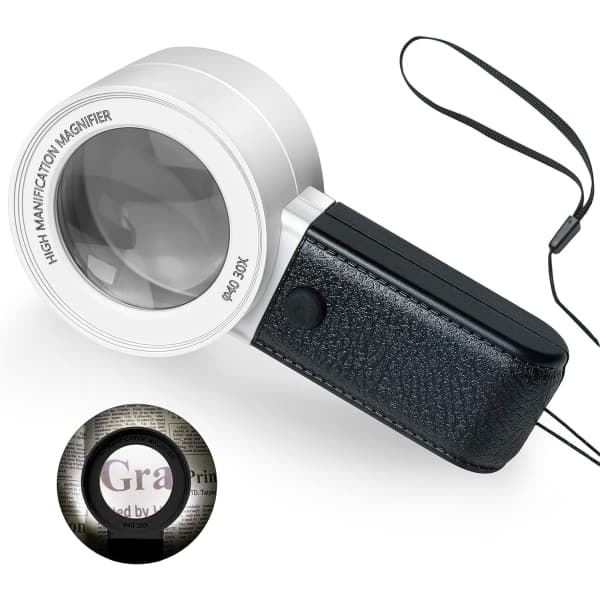 IC 30X Forstørrelsesglas til smykker med 3 LED-lys og UV-lys