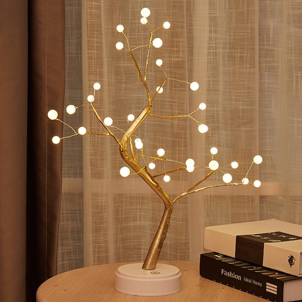 IC Pearl LED bord bonsai lampe, batteri/ USB-strøm, brukes for romsdekorasjon.,