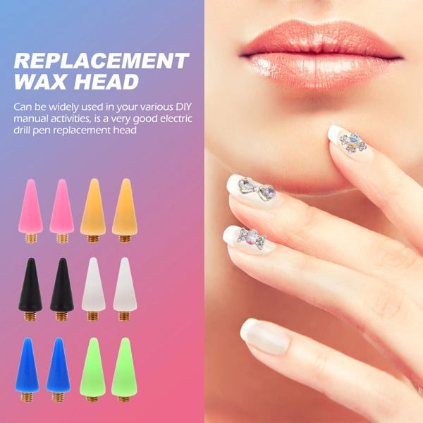 12 Pcs Nail Dotting Pen Point Drill Wax Head Rhinestone Pen Replacement