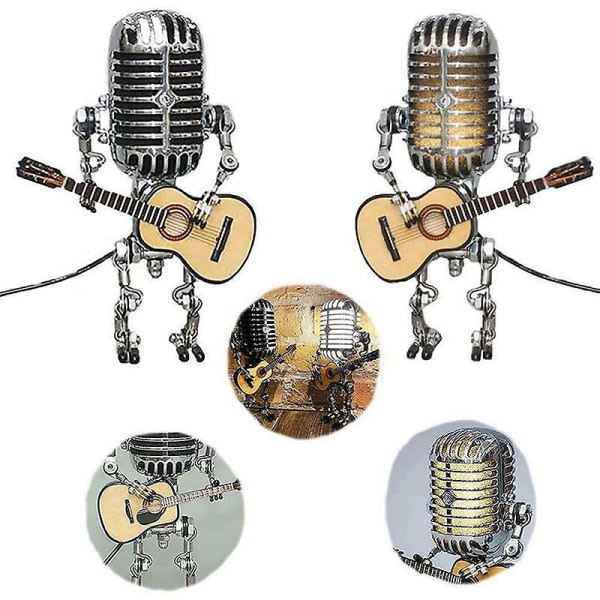 IC USB retro stil mikrofon robot lampe holder gitarr med lys vintage heminredning