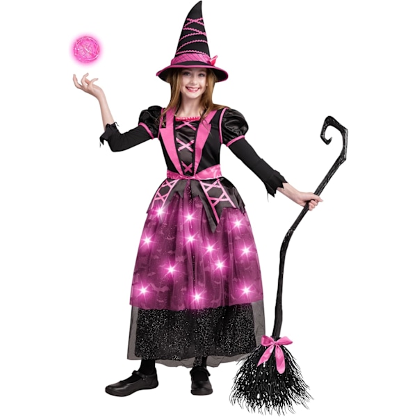 Jentelilla heks kostyme med flaggermusskjørt til Halloween (3T (3-4 år)) Färg: rosa Small (5-7 yrs)