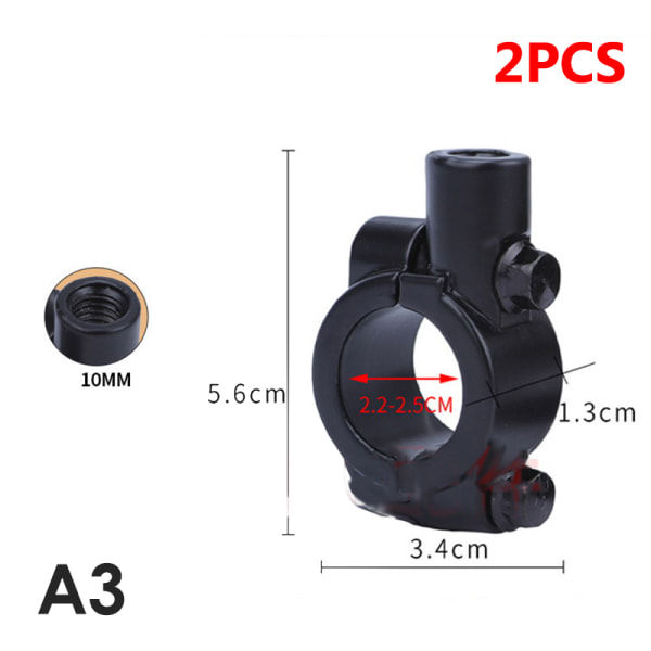 IC 2 stk Styrefästeklemme 10/8/6mm gevind motorcykelspejl A3