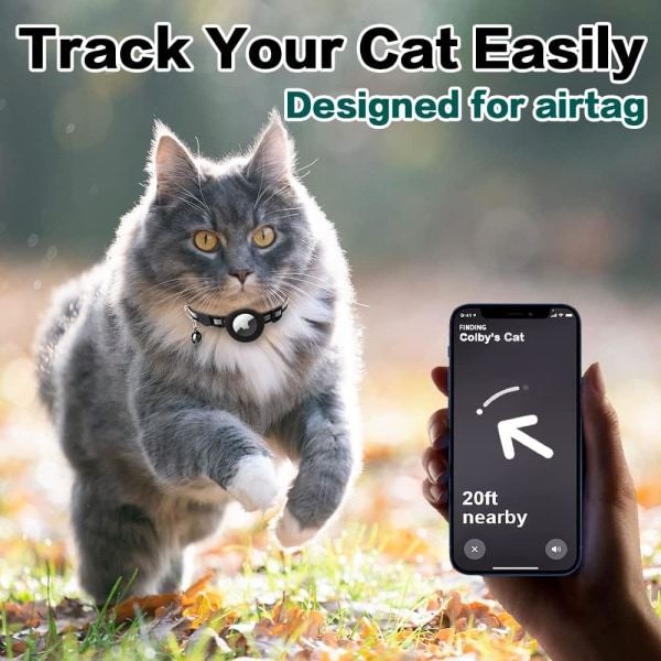 IC AirTag-halsband för katt, avtagbart, reflekterande kattungehalsband med Apple AirTag-hållare och klocka för hankatter, 0,4 tum bredd och lätt (blå)