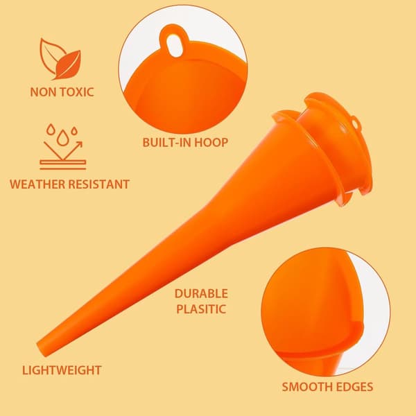 Sett med 2 plasttrakter med lang tut, 29 cm halvsirkelformet håndfritt design for motorolje, drivstoff og væsker, oransje