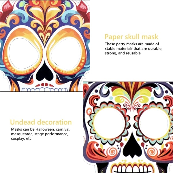 IC CHEERYMAGIC Dödskallemasker för Día de Muertos, 6 st Halloween Pappersmask Maskerad Festmask Mexikansk Dekormask