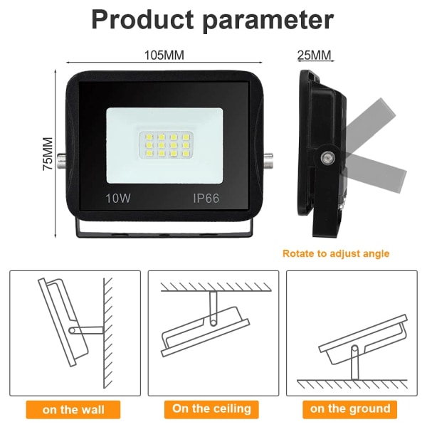 IC 5 Utendørs 10W LED-strålelykt, vanntett IP66, kaldhvit 6000K