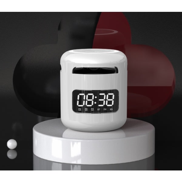 IC Trådløs bluetooth klokke høytalare, mini bærebar utendørs väckarklocka høytalare (Vit),