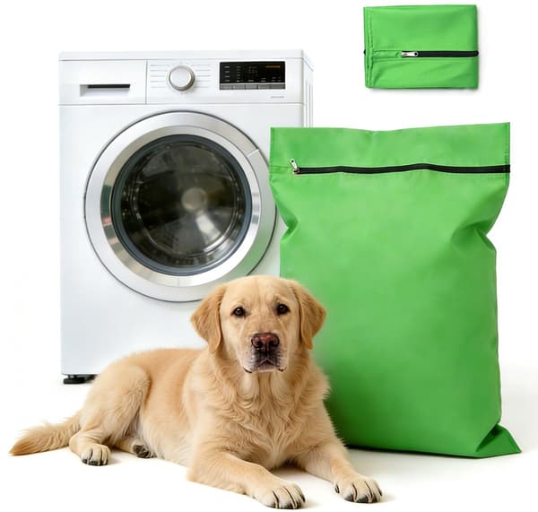 Vaskepose til kæledyr, stor vaskepose med lynlås i twillpolyester, fjerner hunde- og kattehår, til kæledyrssengetøj, grøn, 70 x 80 cm