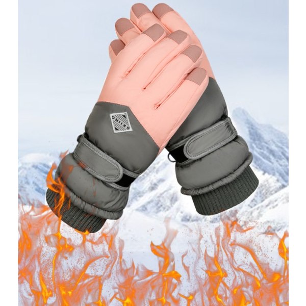 IC Vinter skidhandskar män och kvinner vinter utendørs vanntät pekskjerm finnerät varm ridning pluss sammet bergsbestigningshandskar rosa grønn