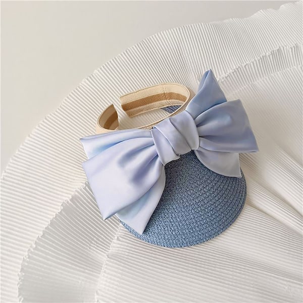 IC Kid Cap Big Ribbon Bow Tom Top Straw Hat Holiday Outing Beach Blue