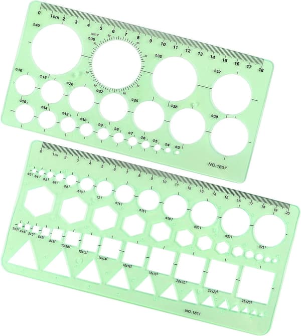 2-pack geometriska ritmallar med cirkelmätlinjal för ritning, arkitektur och formning