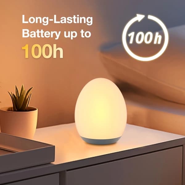 Rechargeable Egg-Shaped Night Light, 7 Color Modes, Adjustable Warm White LED, Touch Control and Timer White White
