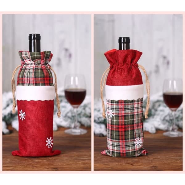 2-pack julbuffel plädade vinflaskskydd, jultröja cover, presentpåsar för vinflaskor för festdekorationer, till jul