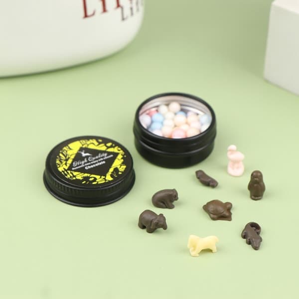 IC 1/12 skala dukkehus miniatyr dyresjokolade snacksboks sett A3