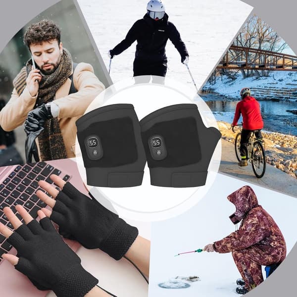 Opvarmede handsker, elektriske handsker, opvarmede vinterhandsker, til vinterkørsel, pendling og udendørs brug af løbehjul, 15 x 9 cm, USB, sort