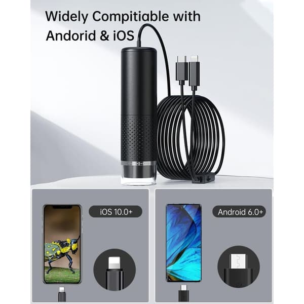 USB Mikroskop 1080P HD 10-200X med 8 LED Kompatibel med iPhone Android Tablet iOS