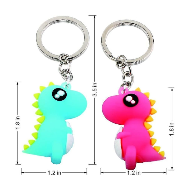 2 stk. dinosaur nøglering, sød silikone nøglering vedhæng, todelt blå og rosa IC