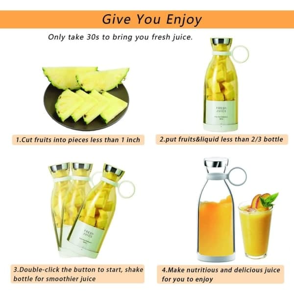 IC Bärbar Power Blender - Batteridriven Smoothie Mixer USB 350ml Vit