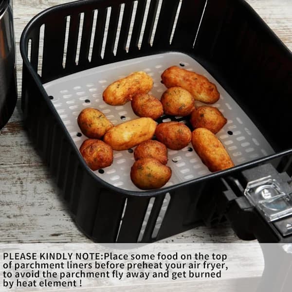 200 stk. bagepapir til Airfryer, 22 cm perforeret bagepapir, firkantet dampkogerpapir til Airfryer, dampkurv