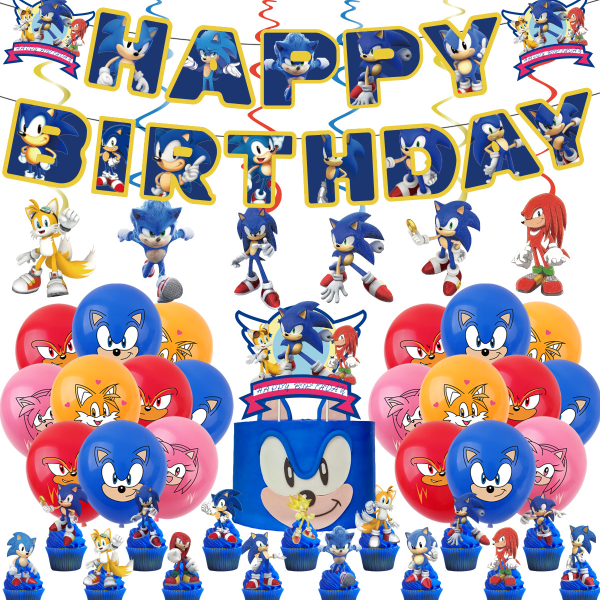 IC Hedgehog Sonic tema födelsedagsfest dekorationer sonic spiral dekorationer scen ballong flagga kostym